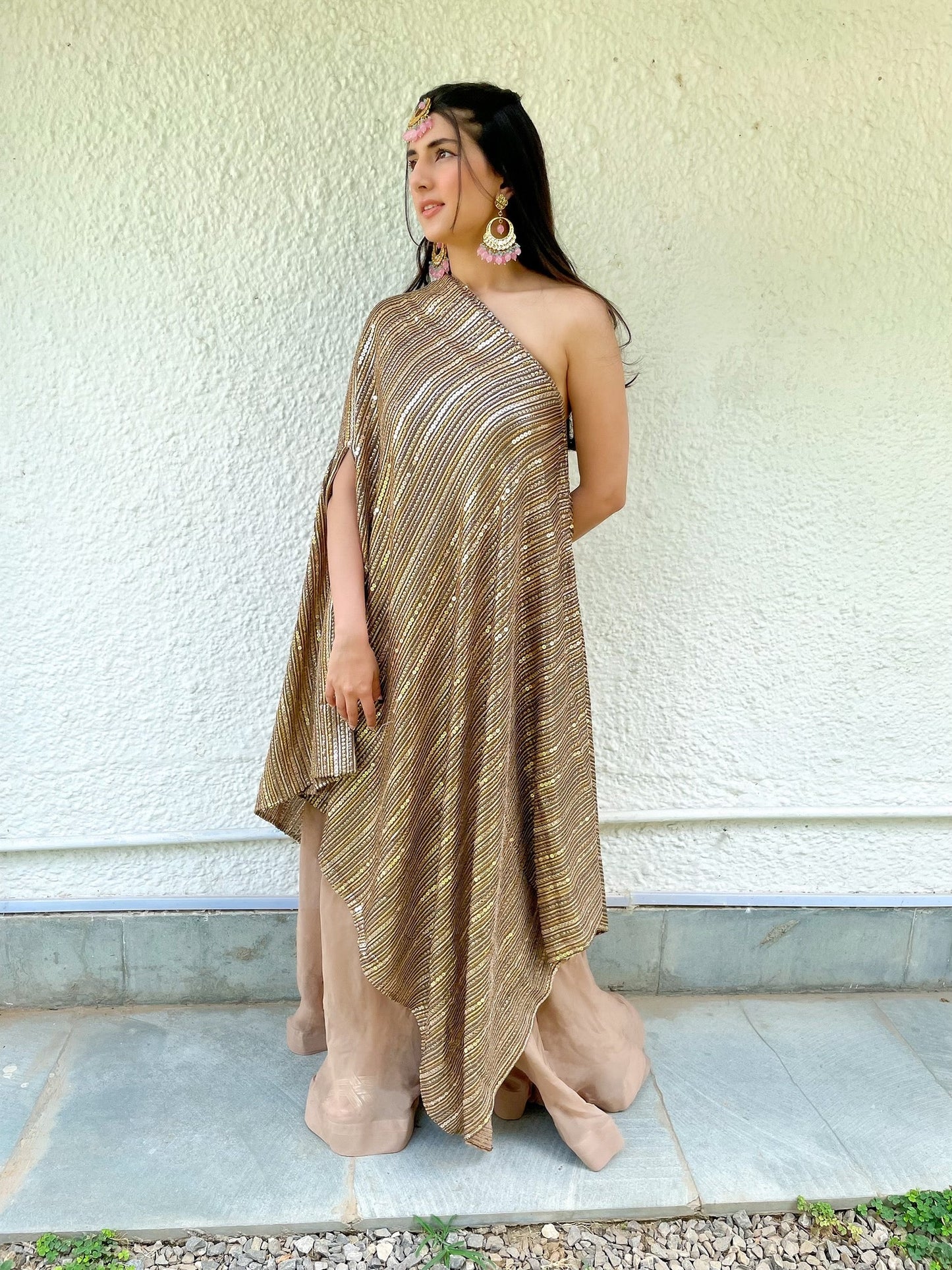 One shoulder sequin gown