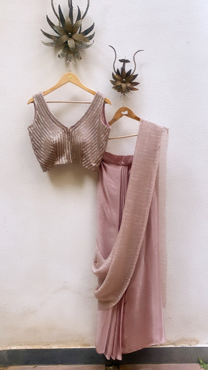 Silver pre-stitched saree