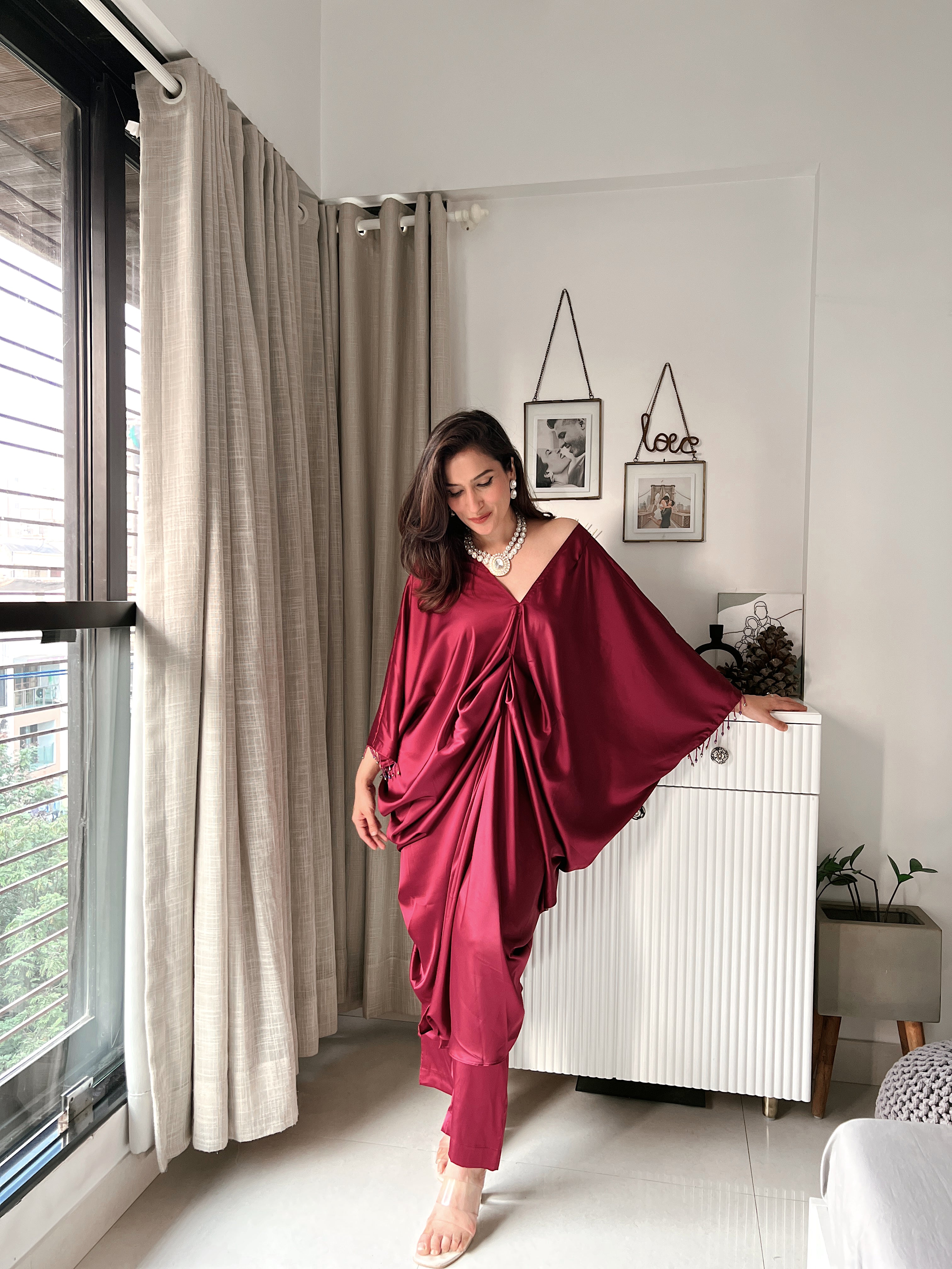 Carmine Co-ord Set with front drape