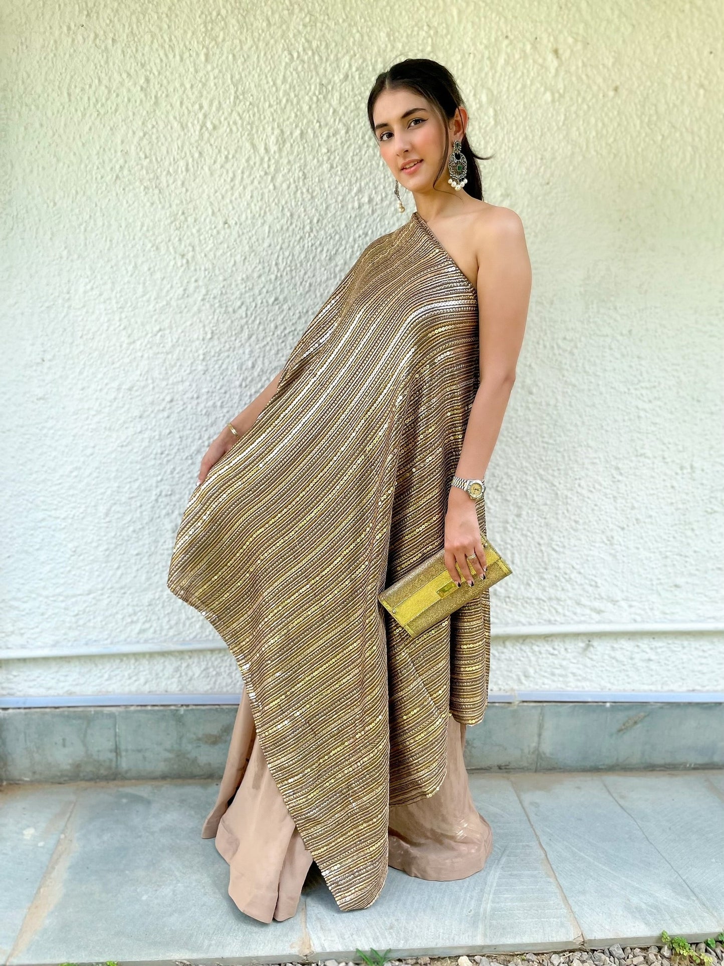 One shoulder sequin gown