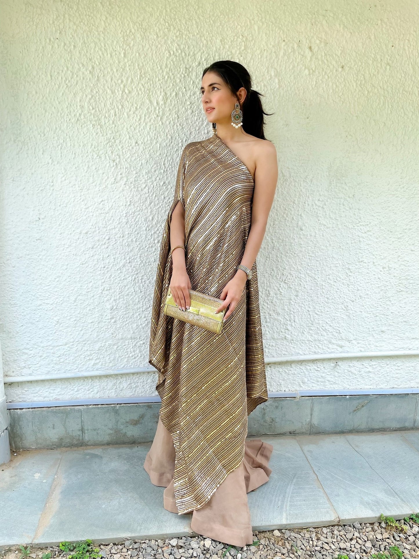 One shoulder sequin gown