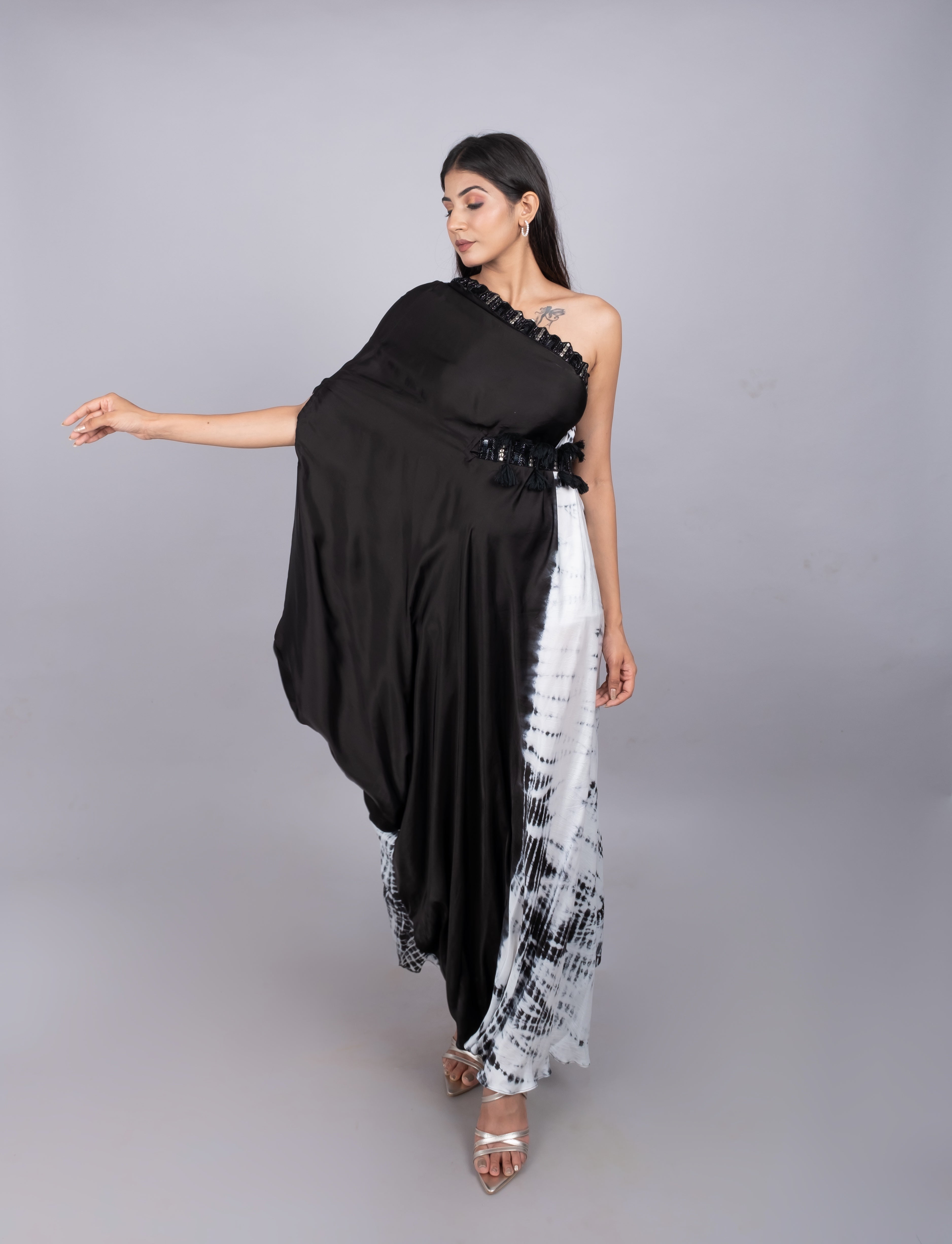 One shoulder shibori gown