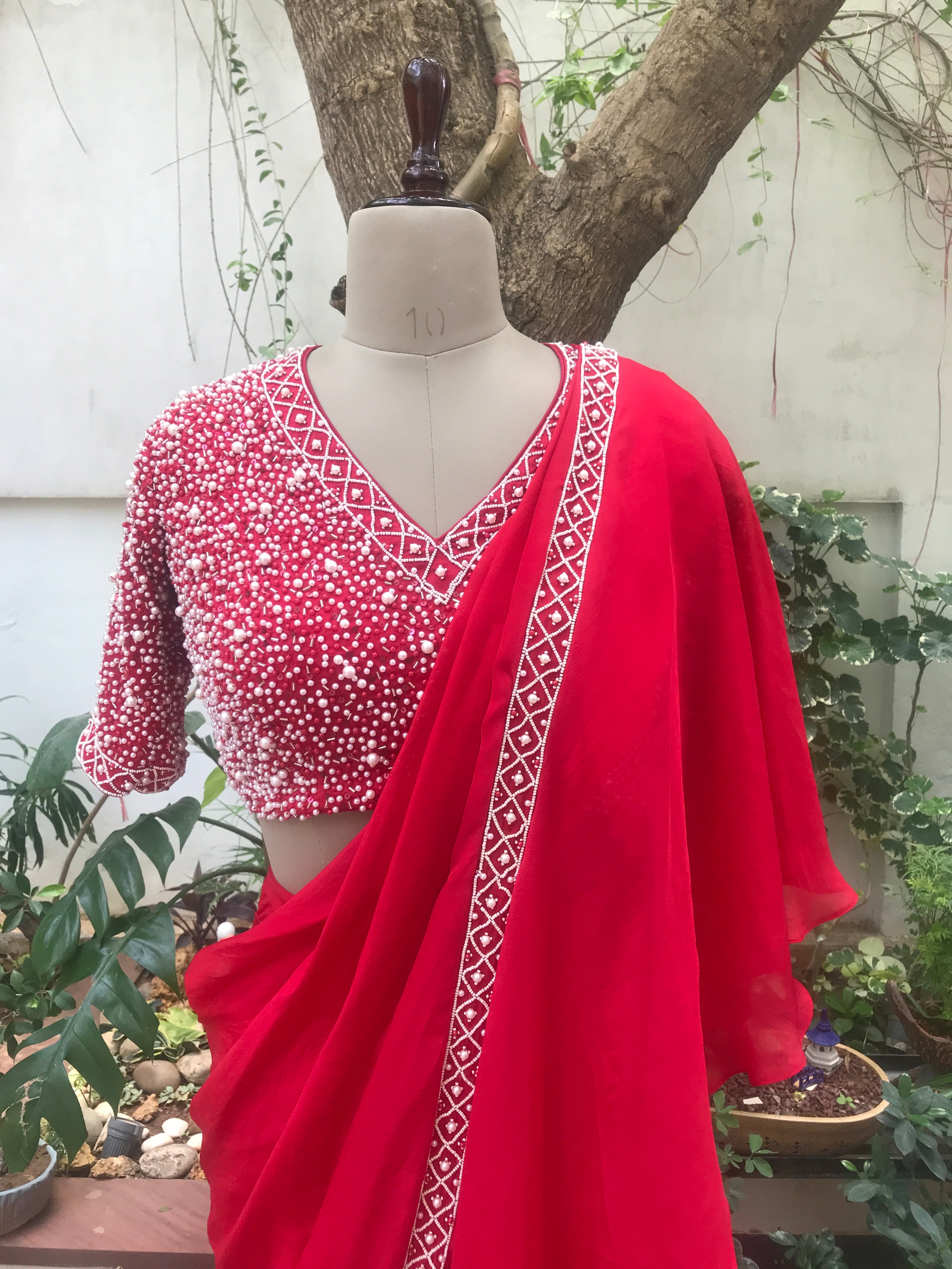 Ruffle Saree with Pearl Embellishments