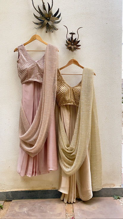 Silver pre-stitched saree