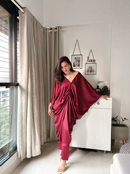Carmine Co-ord Set with front drape
