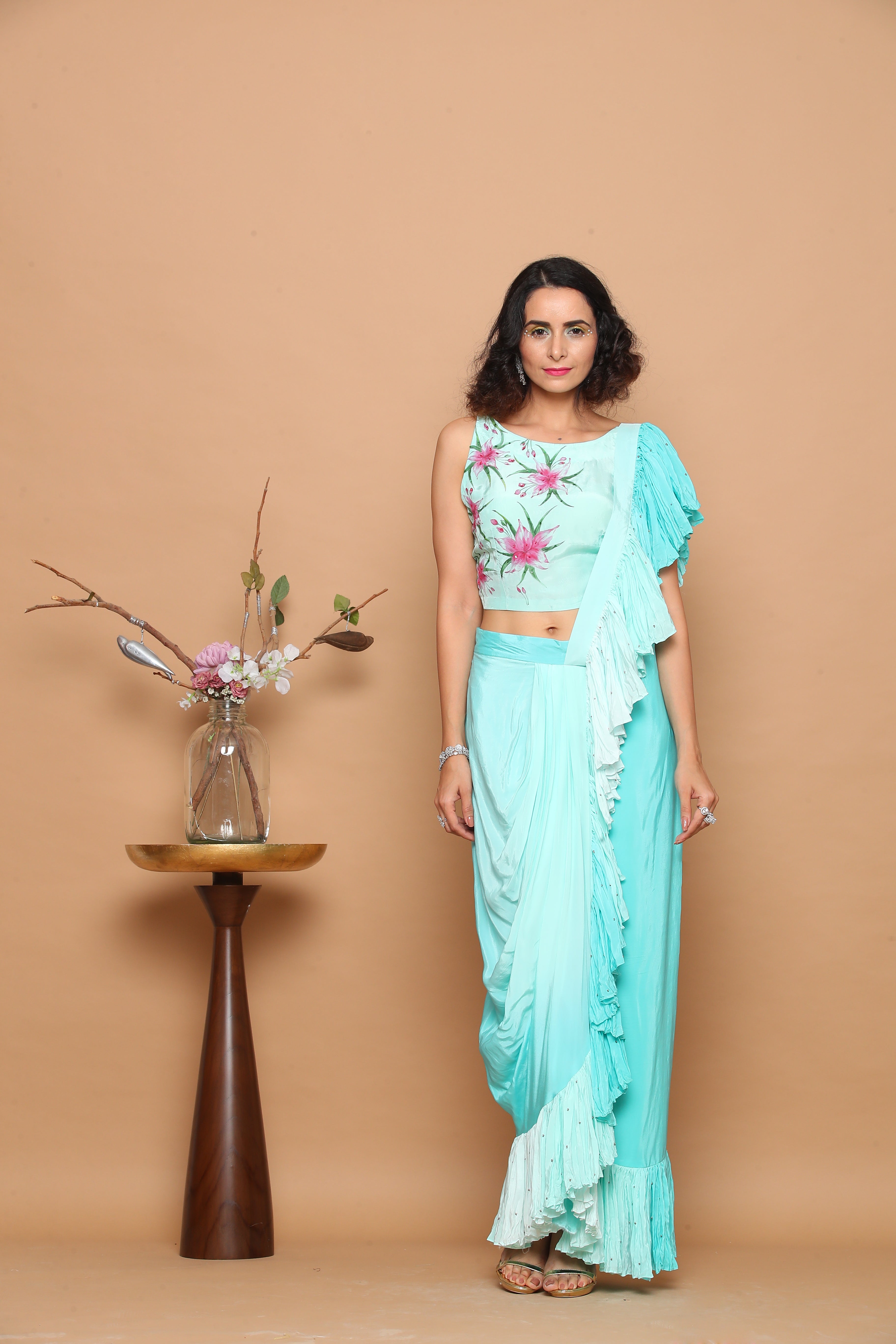 Mint Green Pre-draped Saree