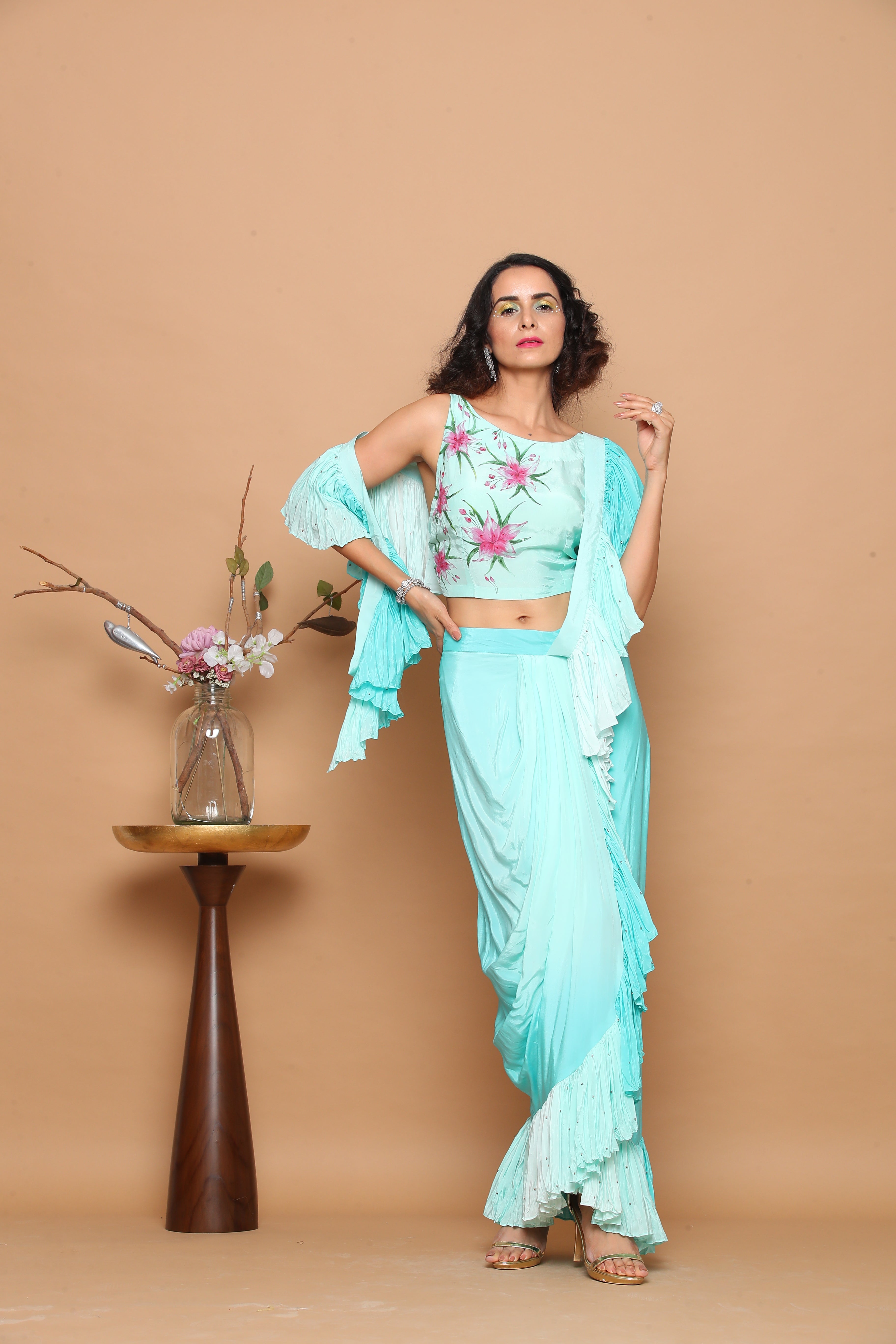 Mint Green Pre-draped Saree