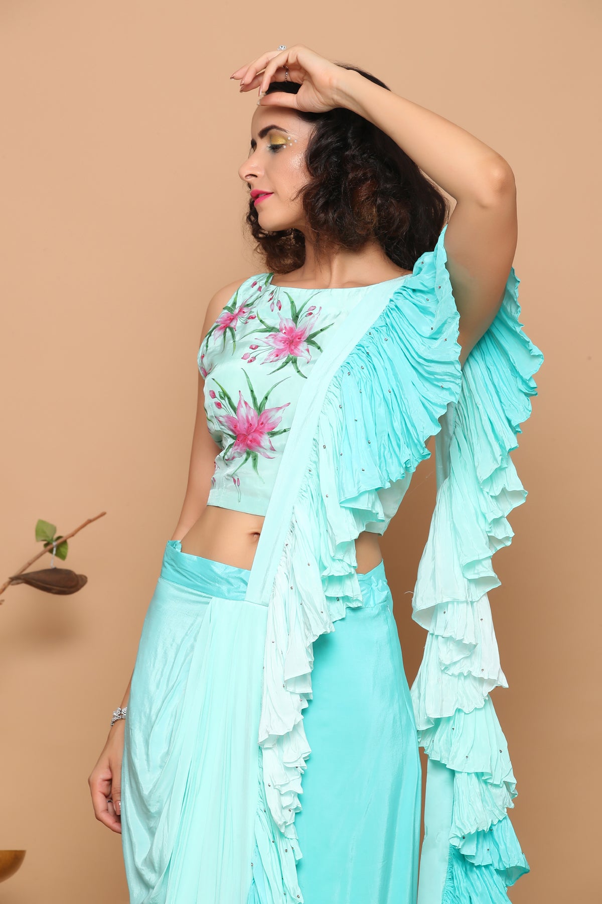 Mint Green Pre-draped Saree