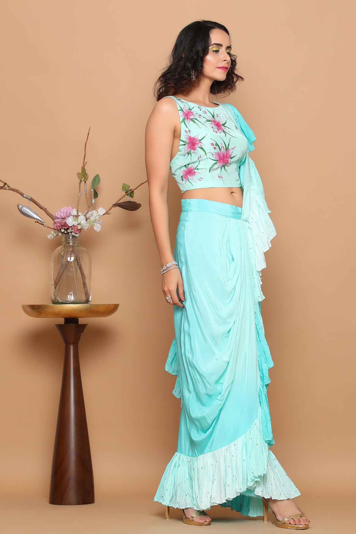 Mint Green Pre-draped Saree