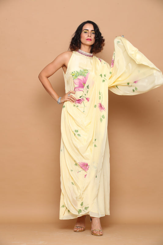 Hand-painted Saree Gown