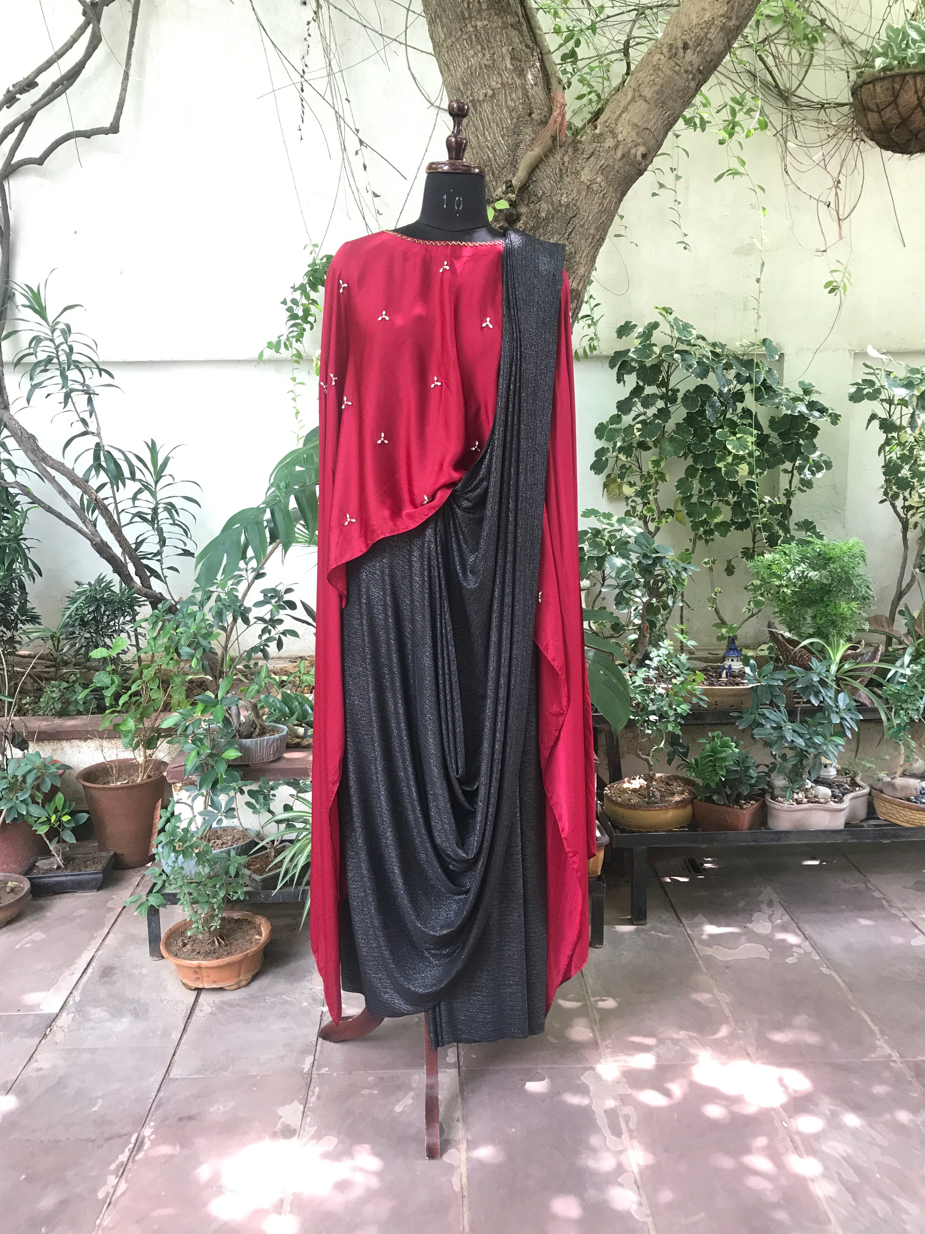 Pre-draped Saree with hand embellished cape