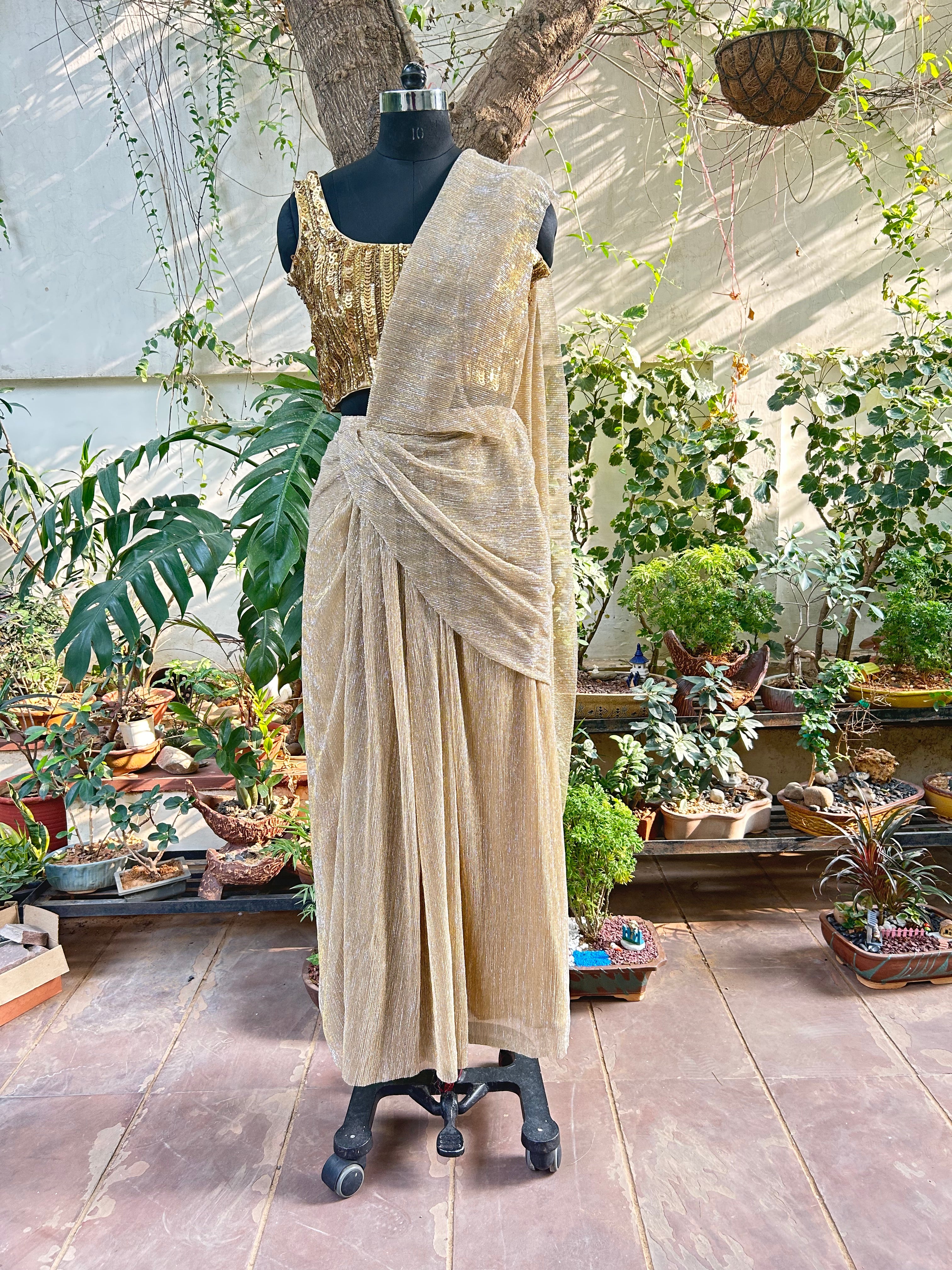 Golden Pre-stitched Sari