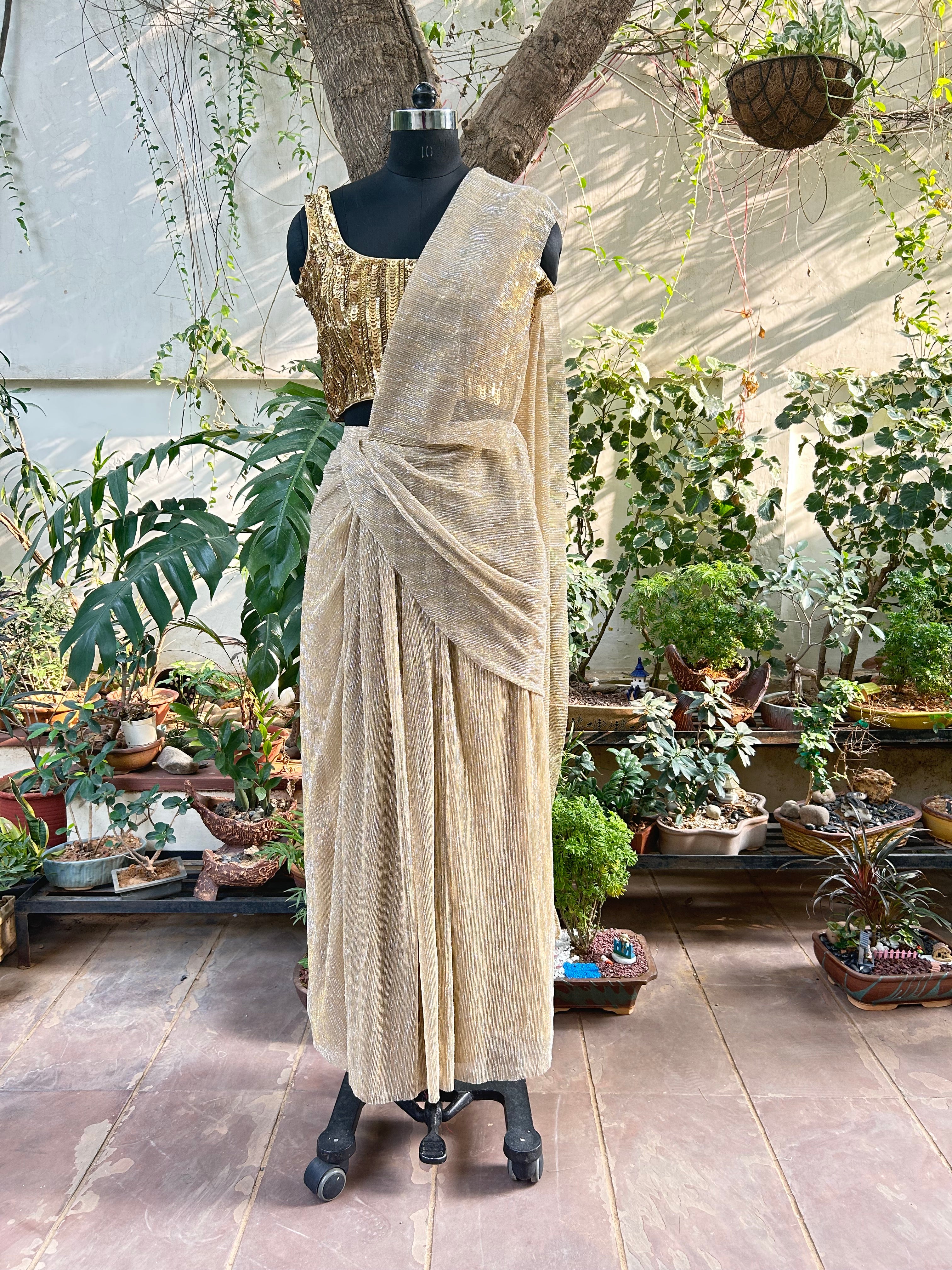 Golden Pre-stitched Sari