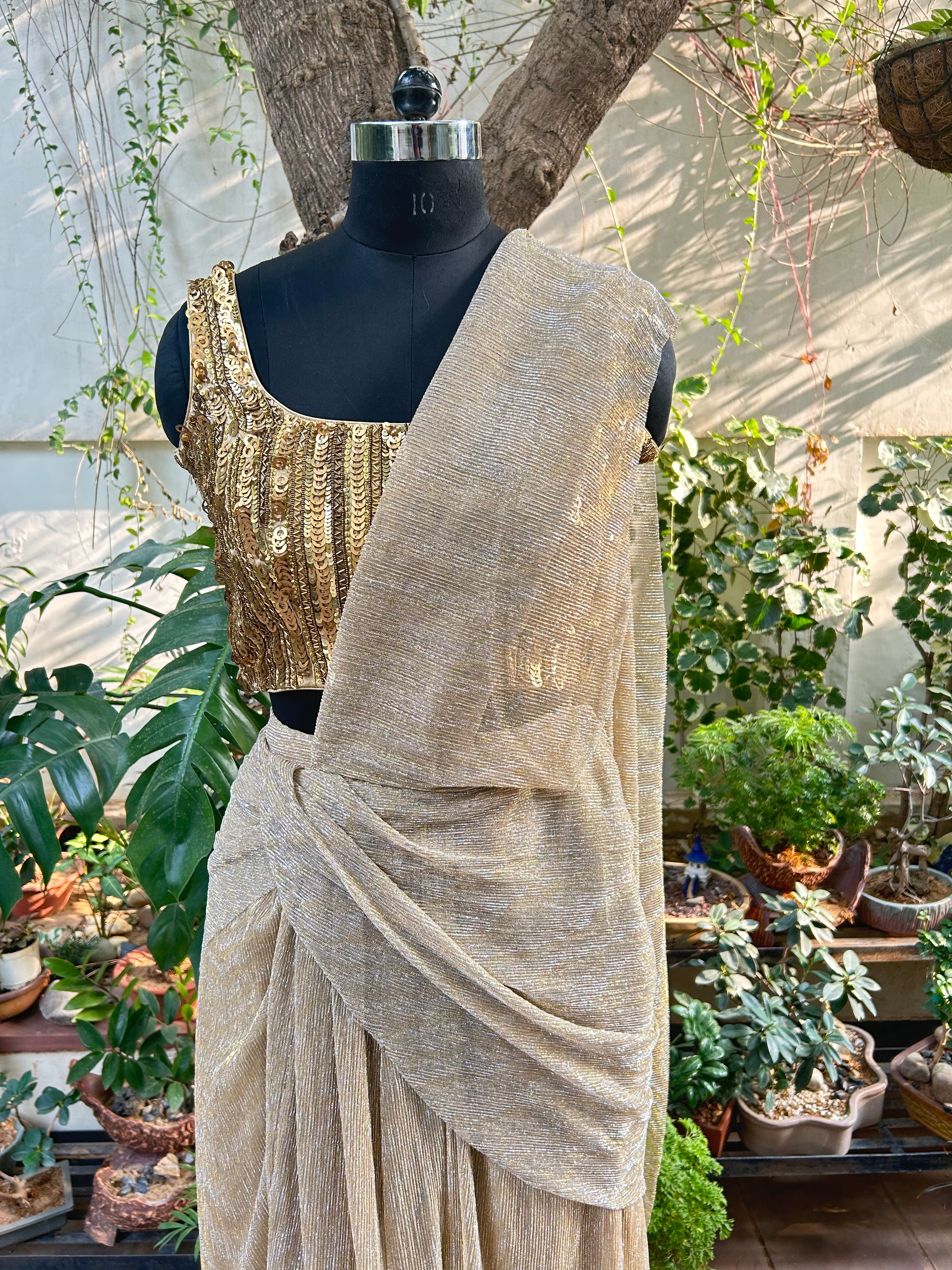 Golden Pre-stitched Sari