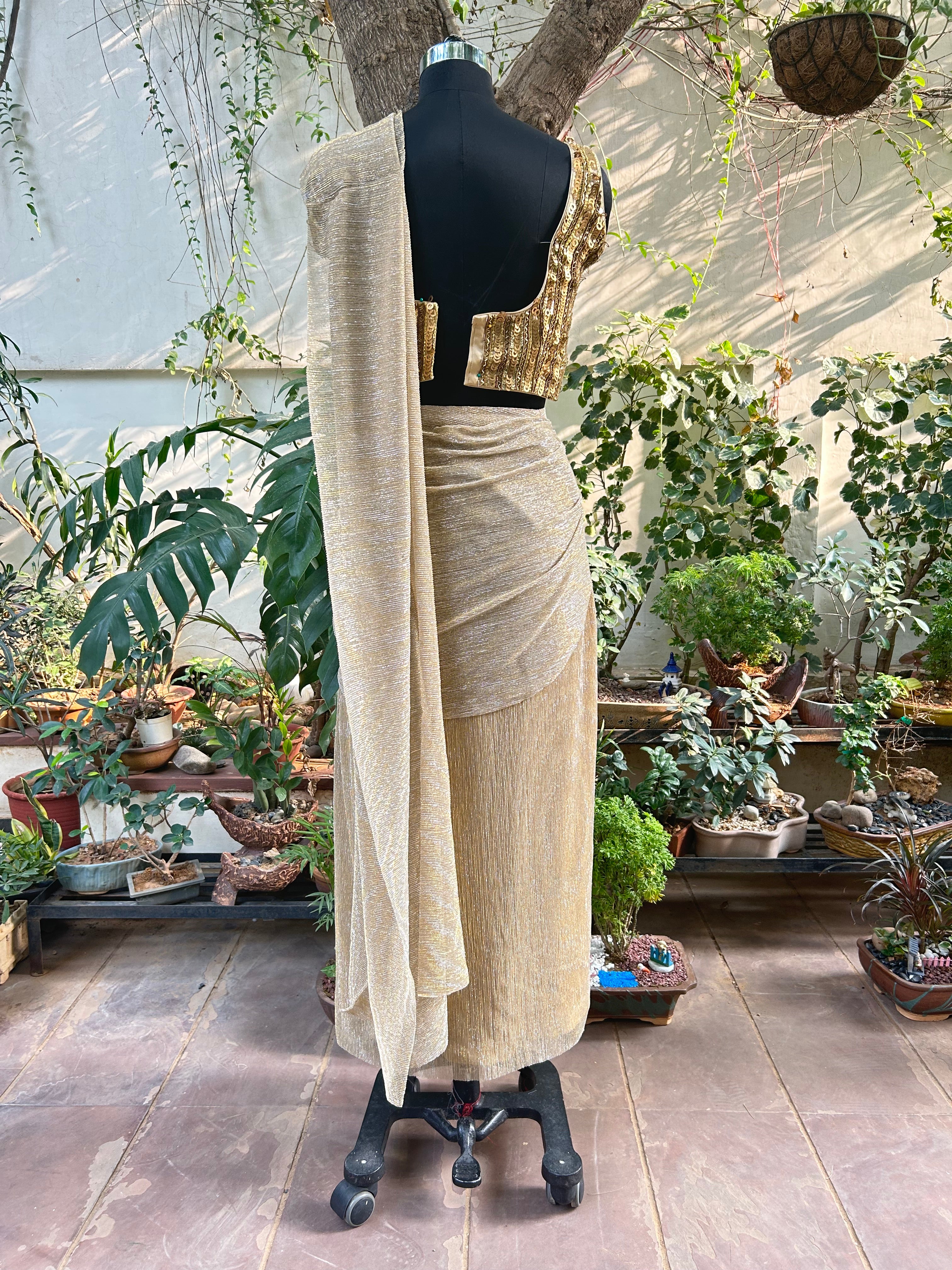 Golden Pre-stitched Sari