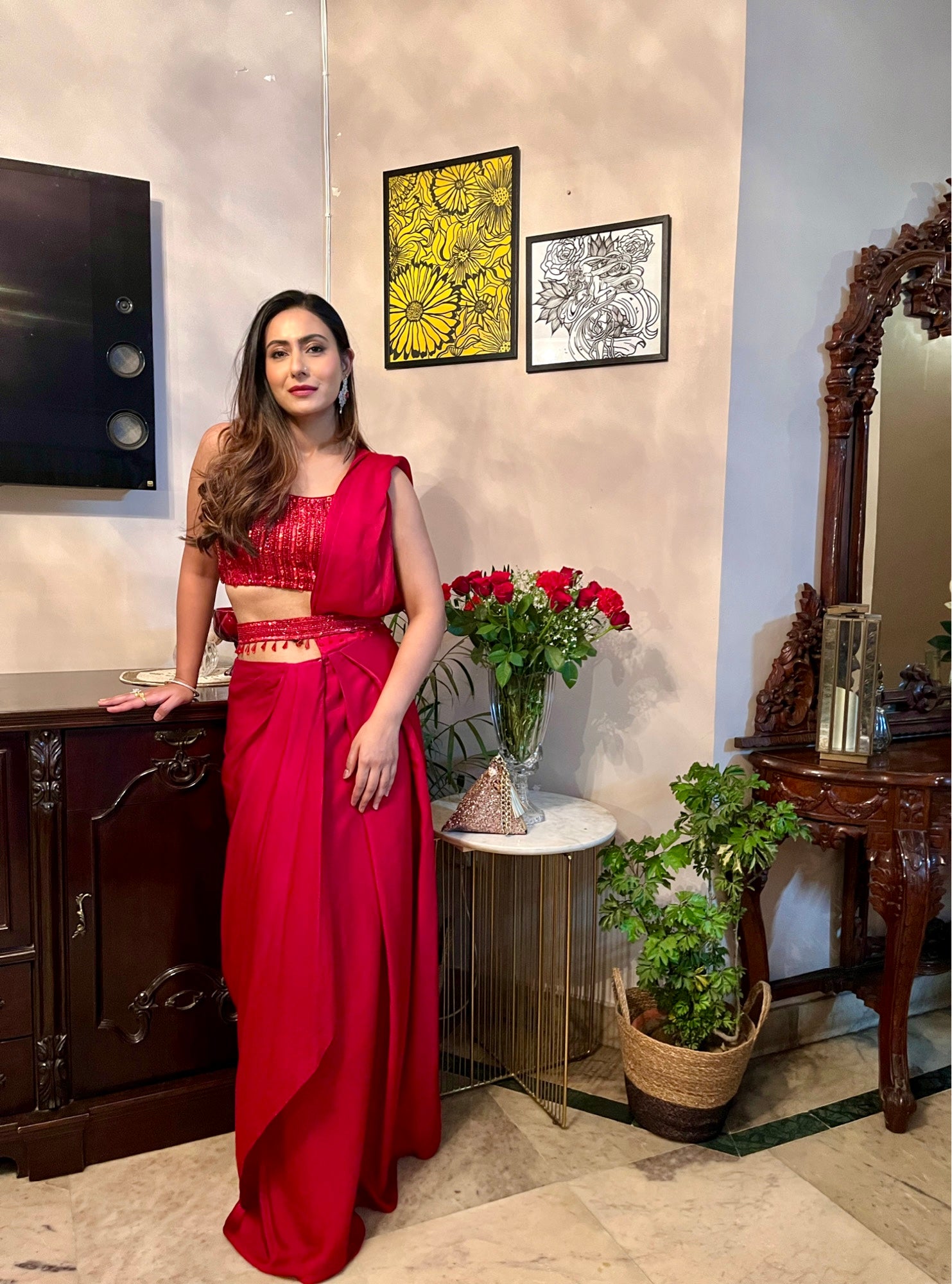 Red Drape Sari