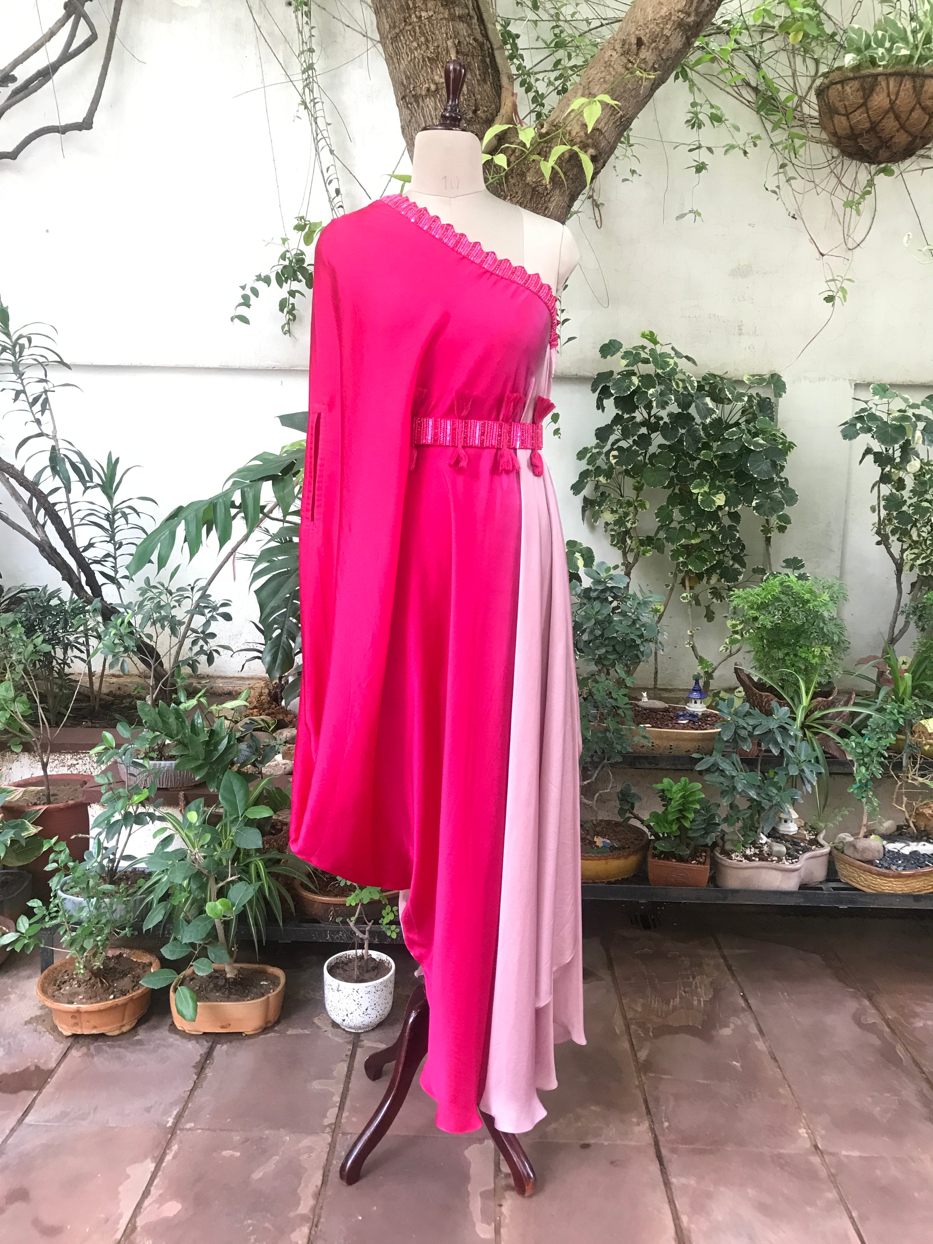 Color Block One Shoulder Gown