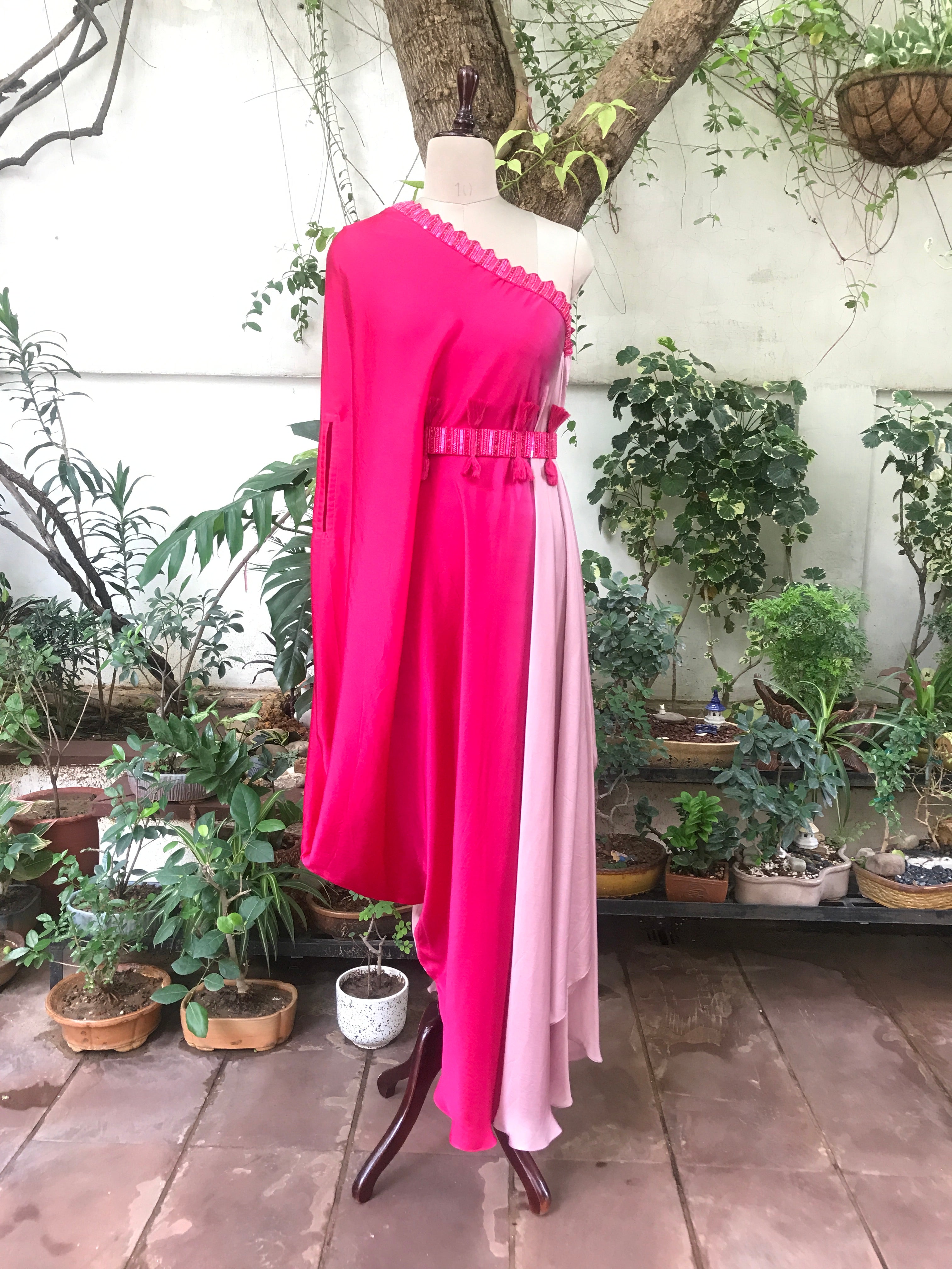 Color Block One Shoulder Gown