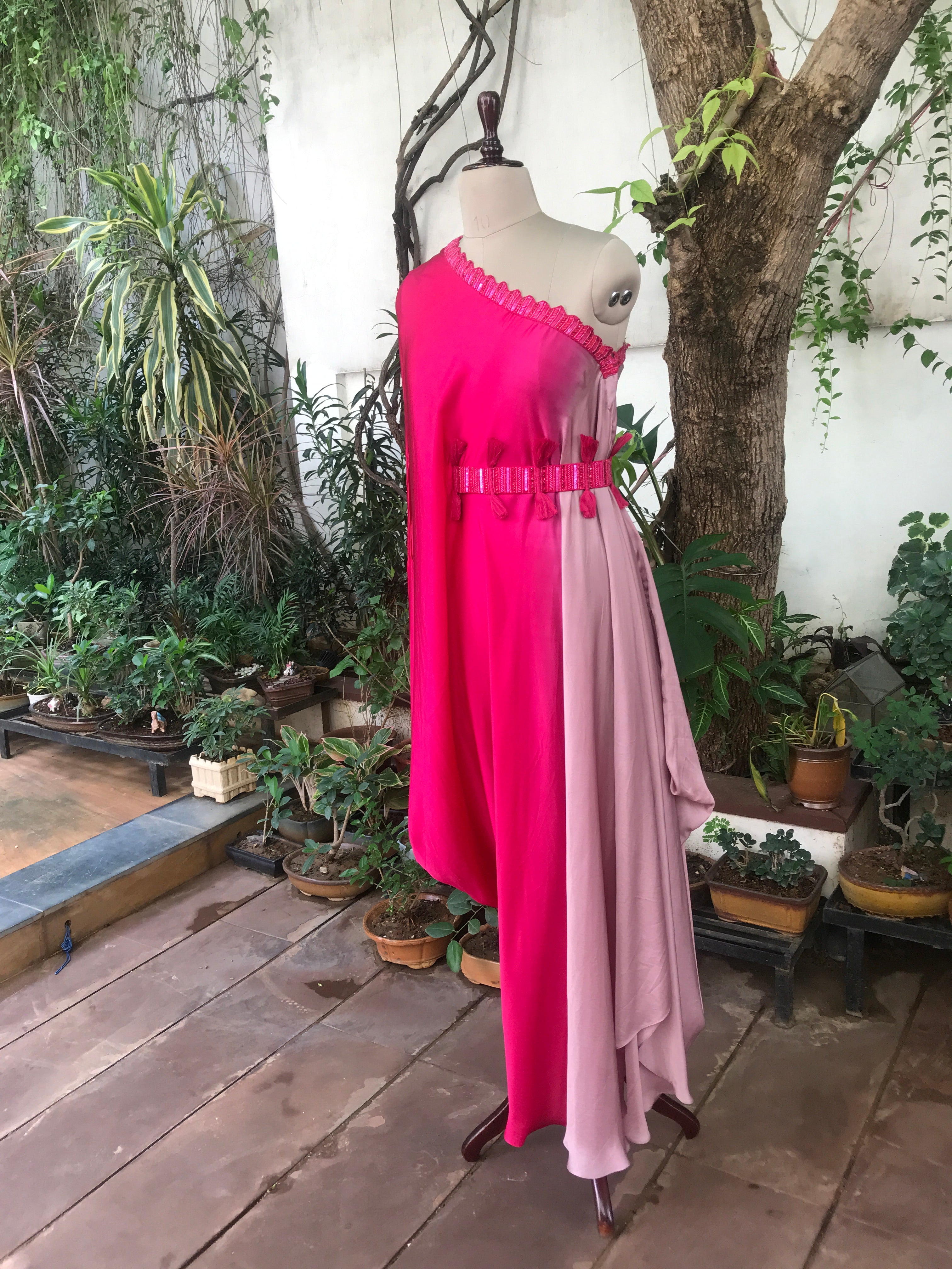 Color Block One Shoulder Gown