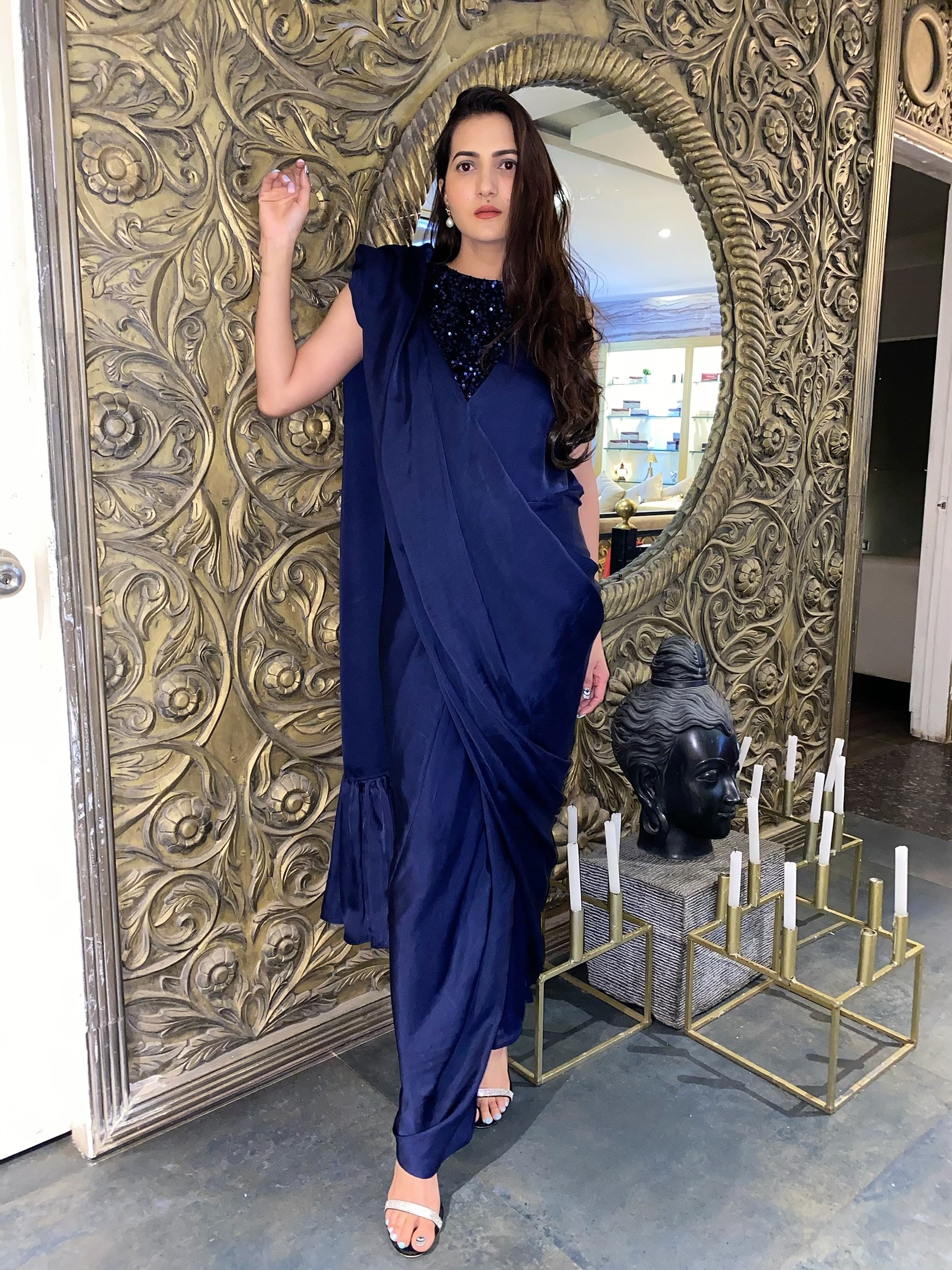 Midnight Blue Saree Gown