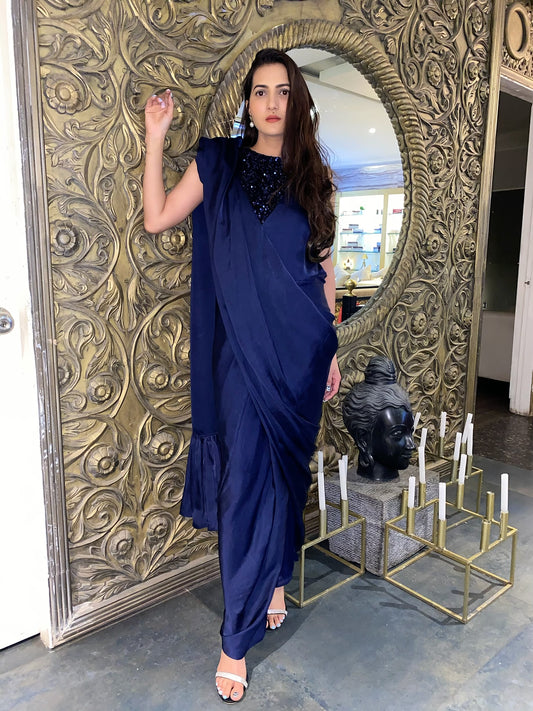 Midnight Blue Saree Gown