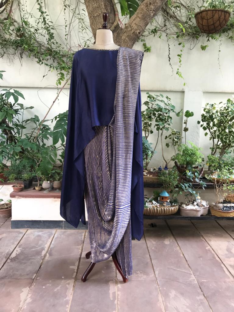 Pre-draped Saree with hand embellished cape