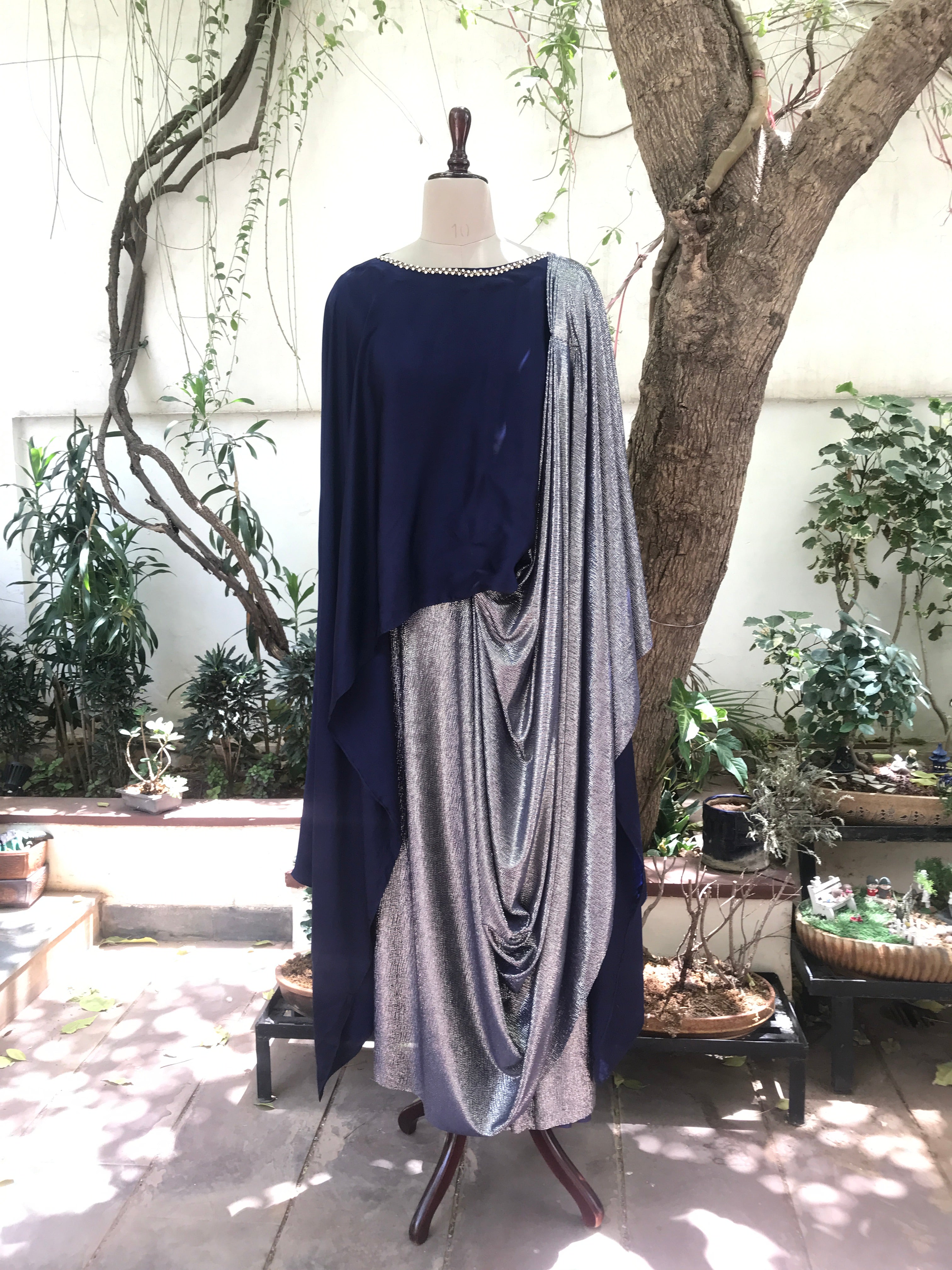 Pre-draped Saree with hand embellished cape