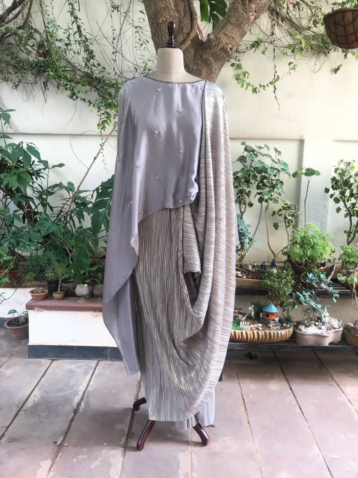 Pre-draped Saree with hand embellished cape