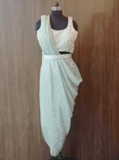Rose gold pearl saree
