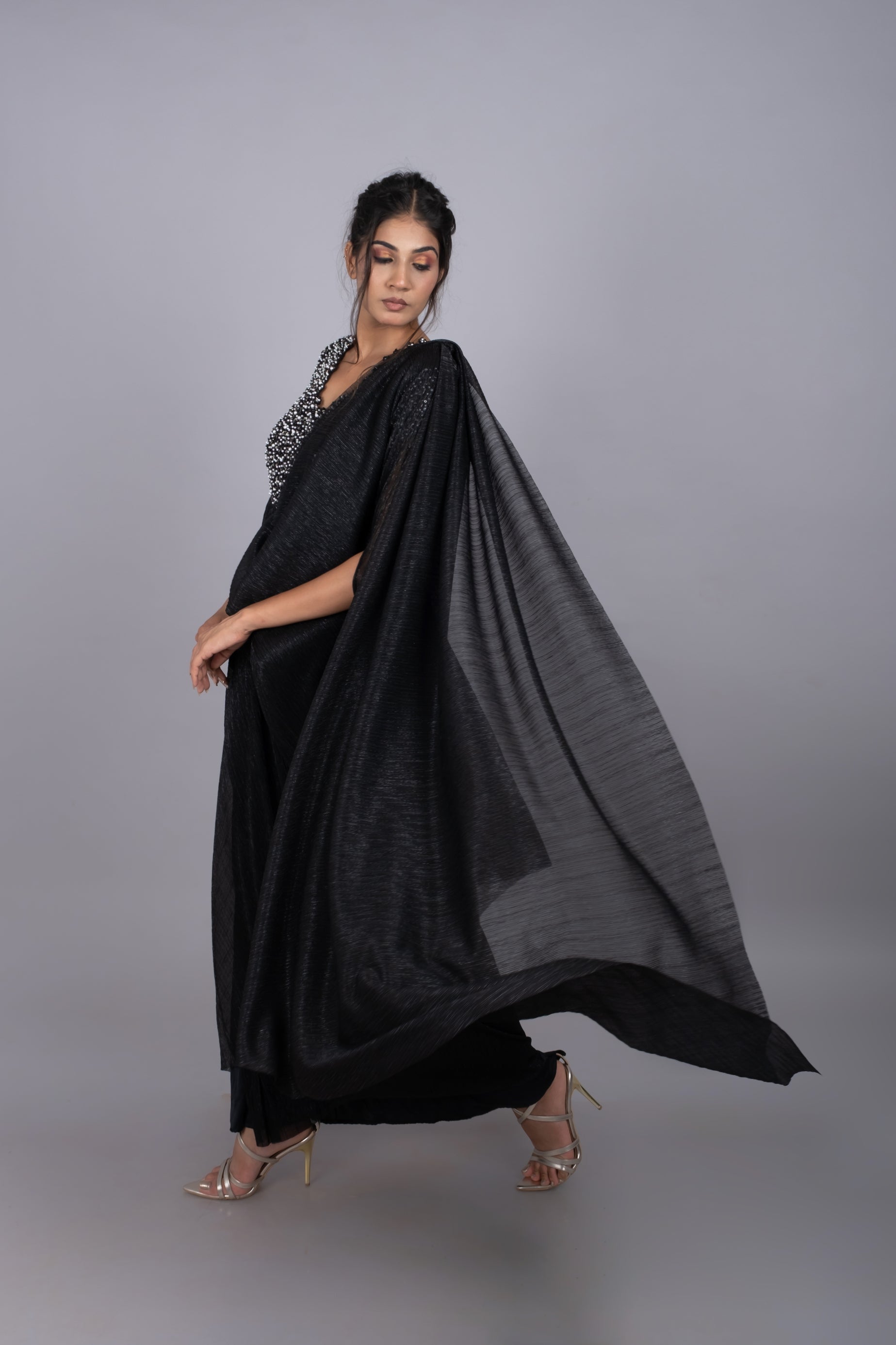 Black pearl saree gown