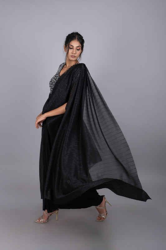 Black pearl saree gown