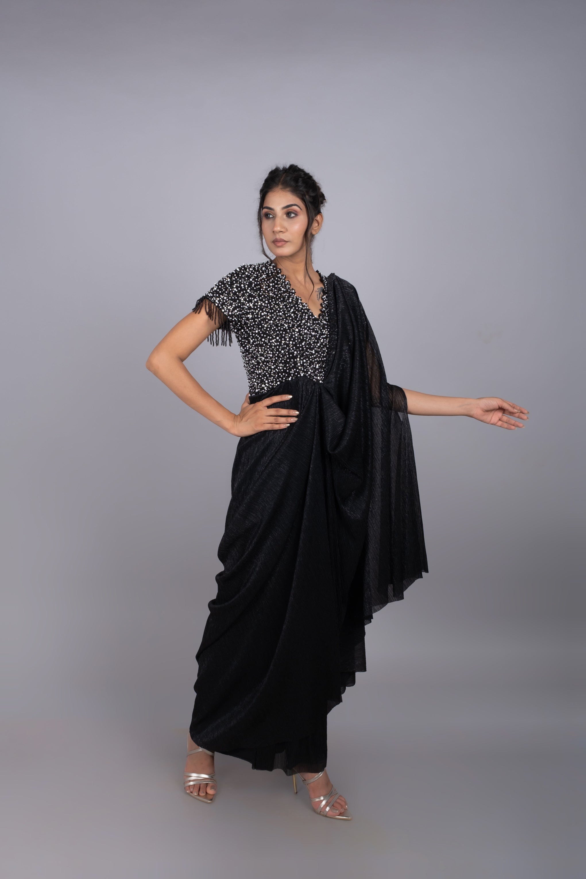 Black pearl saree gown