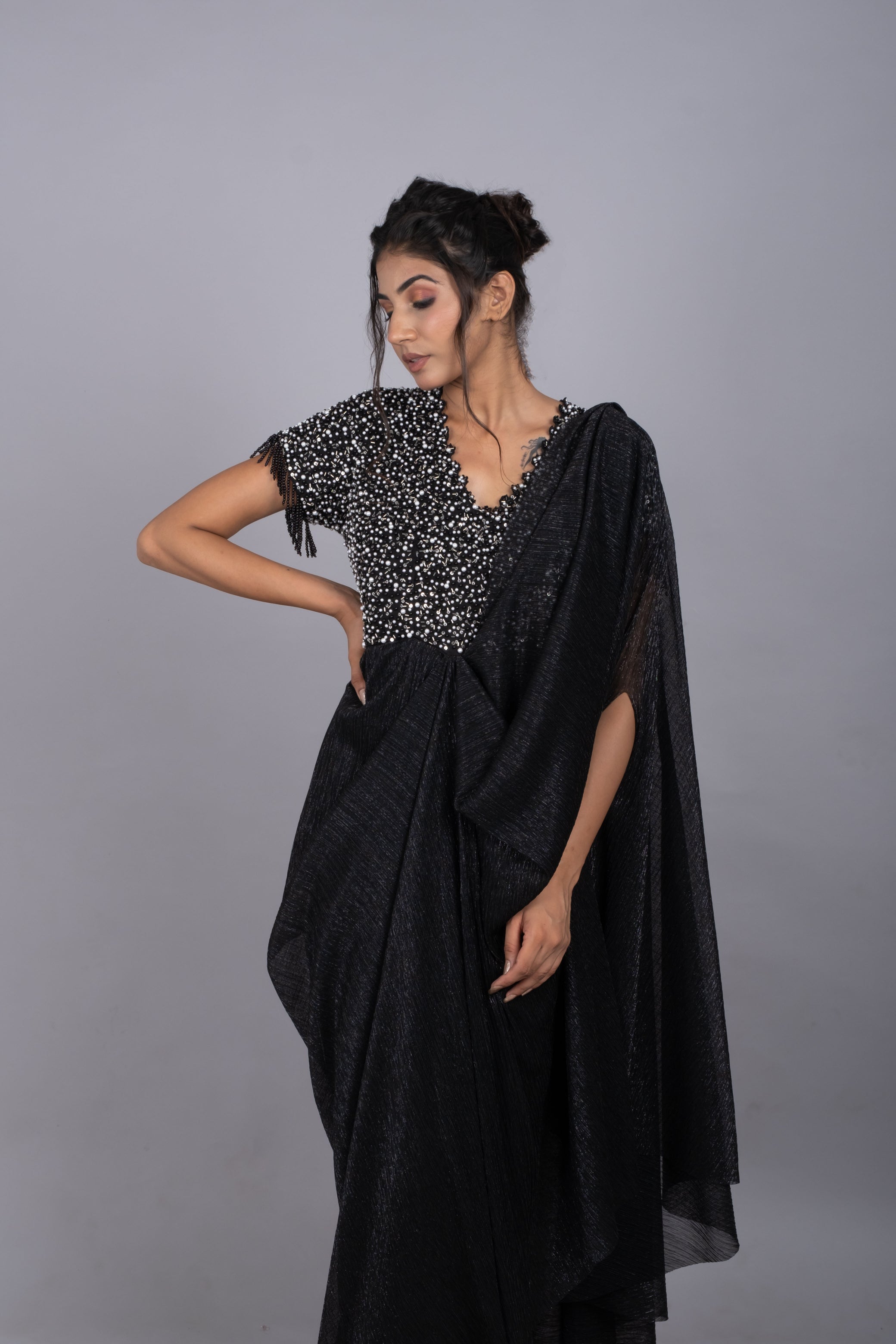 Black pearl saree gown