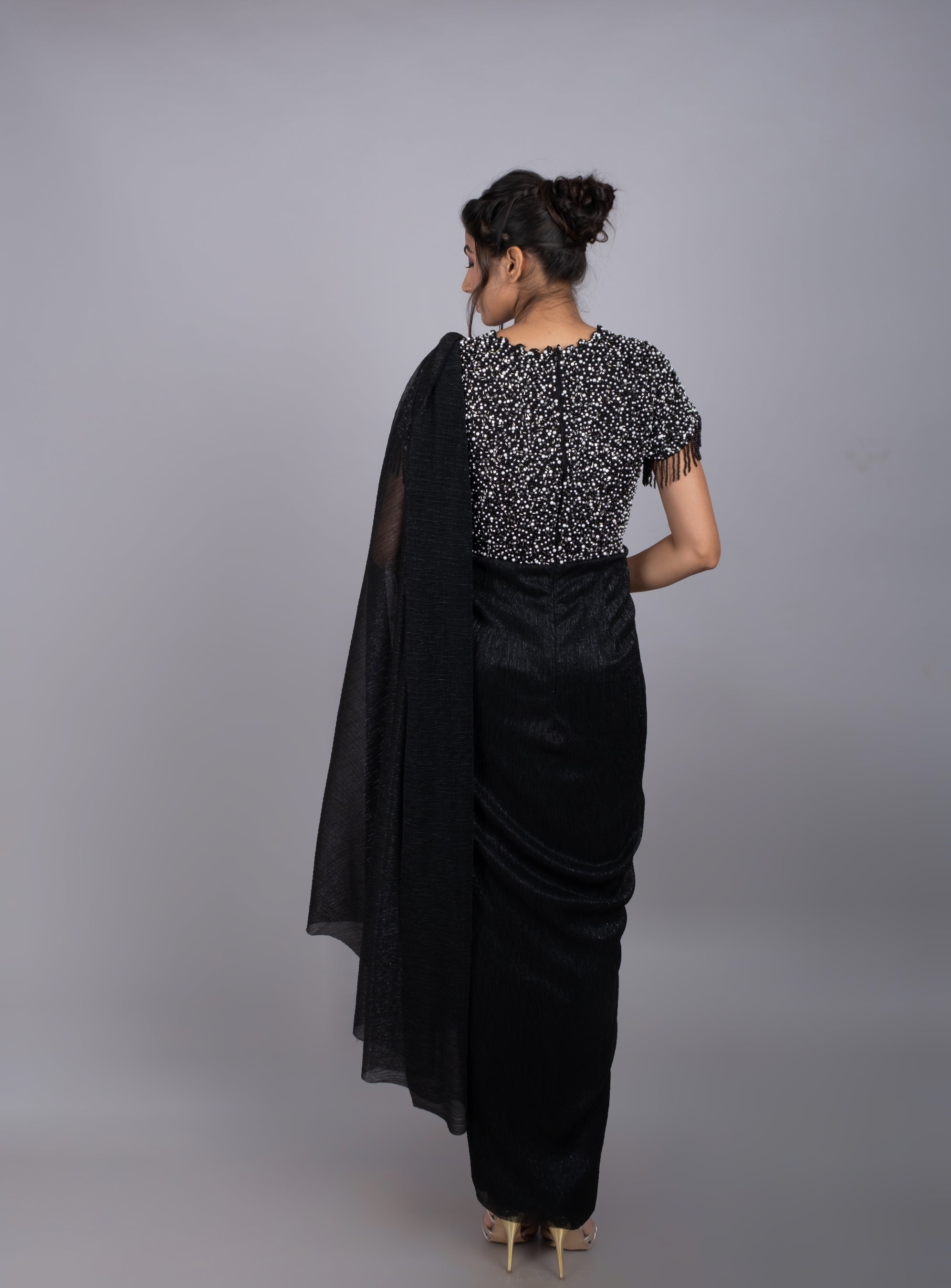 Black pearl saree gown