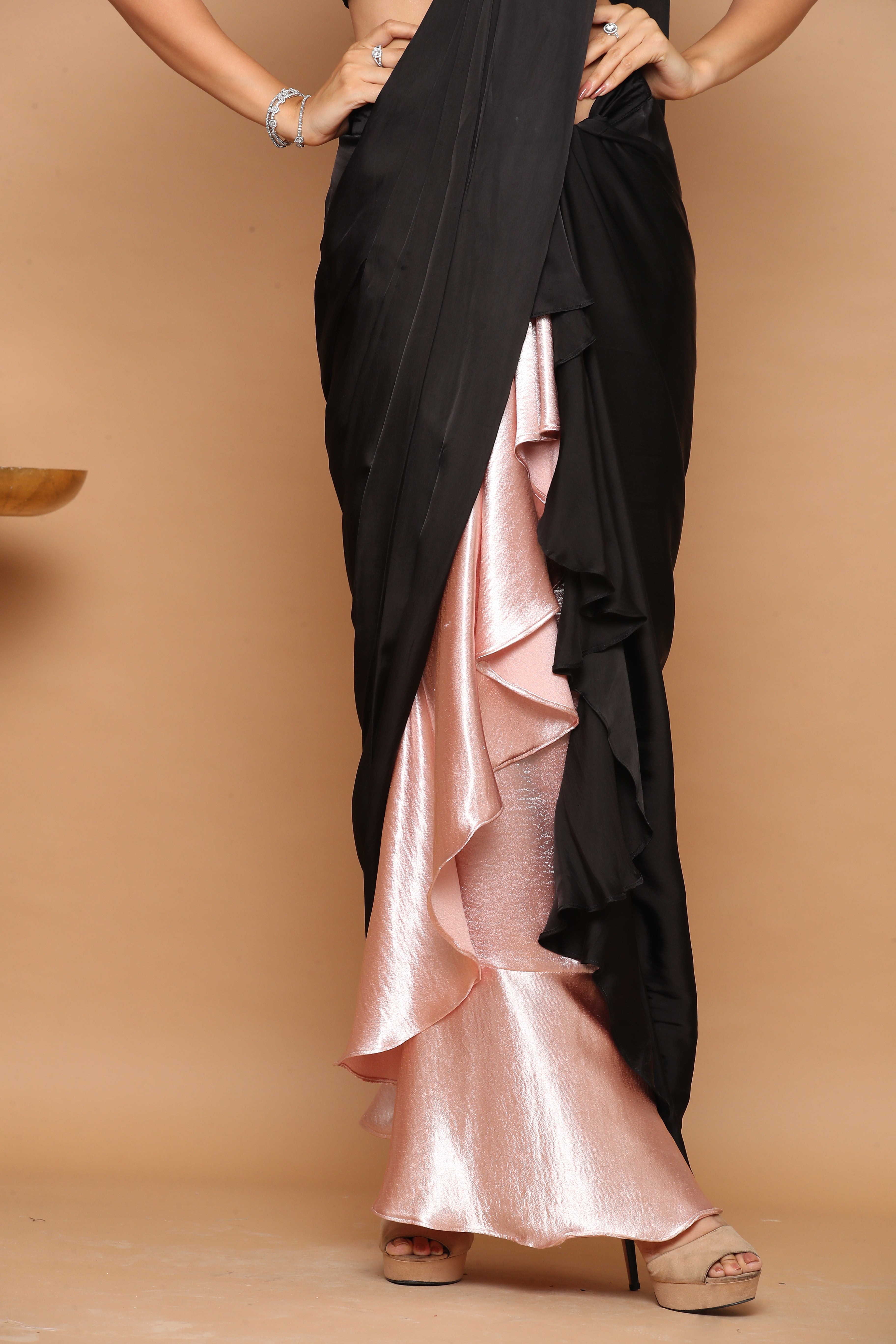 Metallic Rose gold Ruffle saree