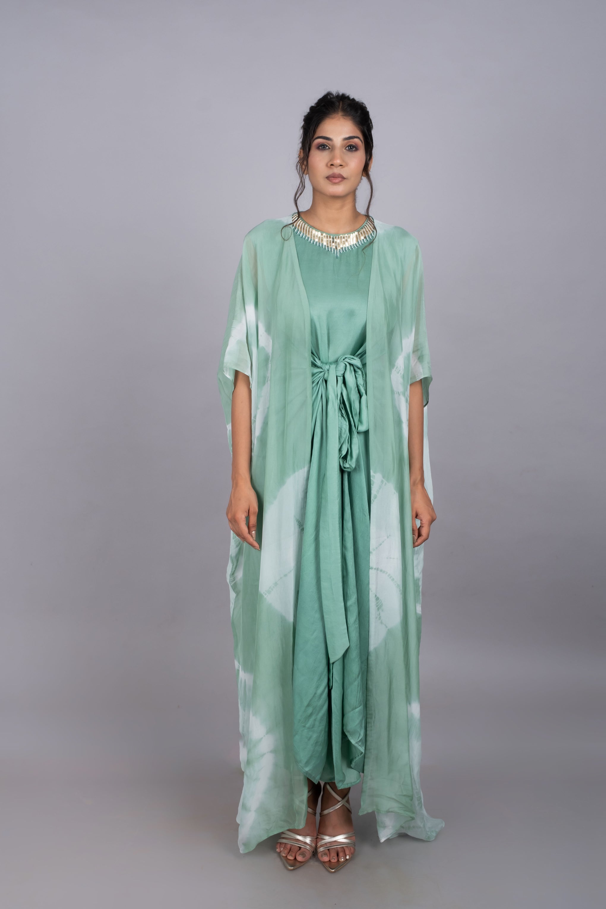 Tie Dye Cape & Front Knot Gown