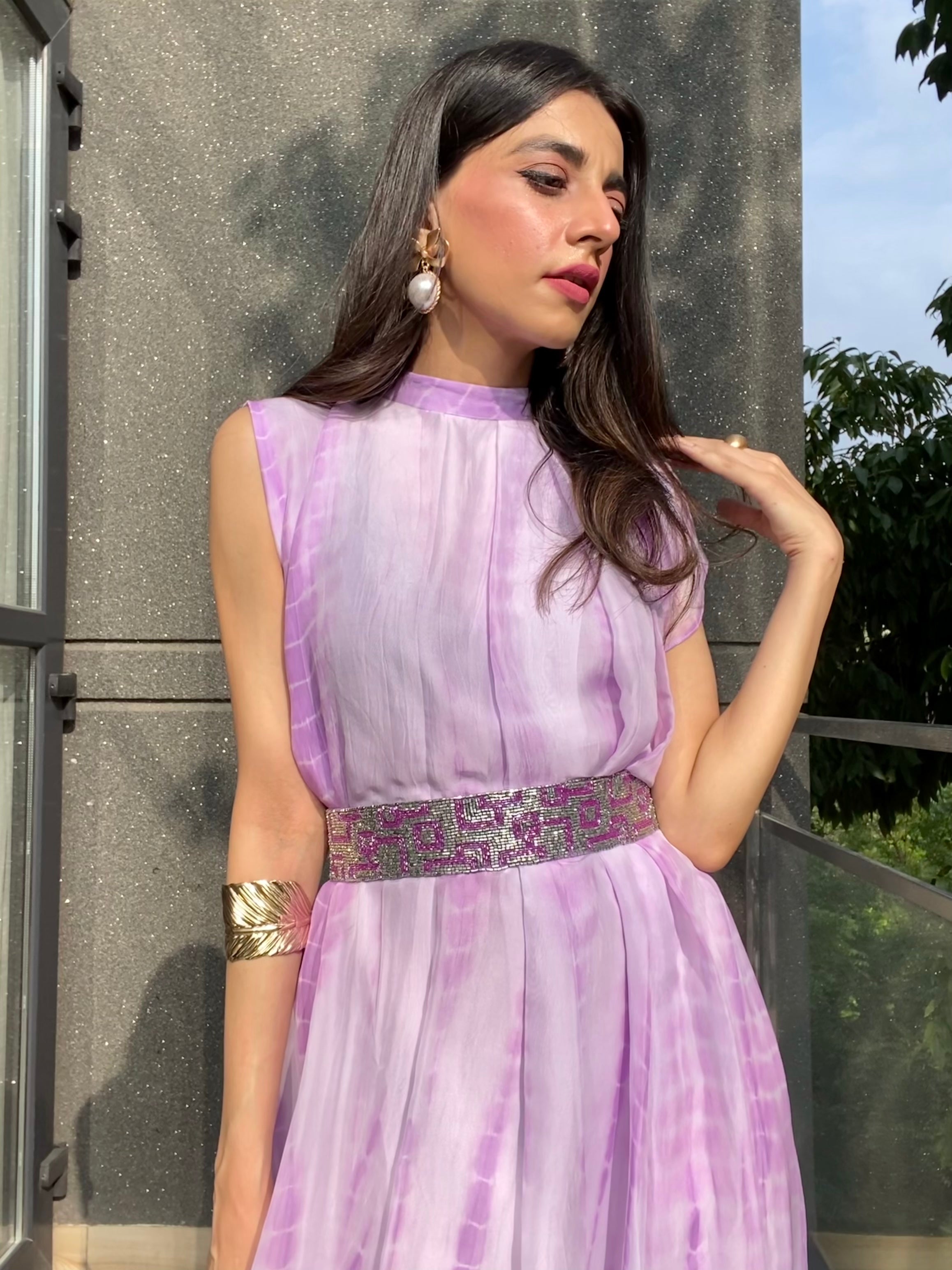 Lilac pre-draped gown